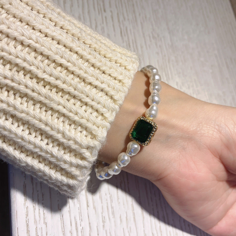 Womens Bracelet Korean Fashion Imitation Pearls Glass Gems Alloy Chain Link Jewelry Gift For Her Elegant Touch