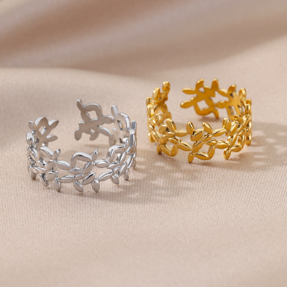 Womens Stainless Steel Ring Adjustable Geometric Open Ring Gold Inlaid Design Simple Band Fashion Everyday Wear Jewelry