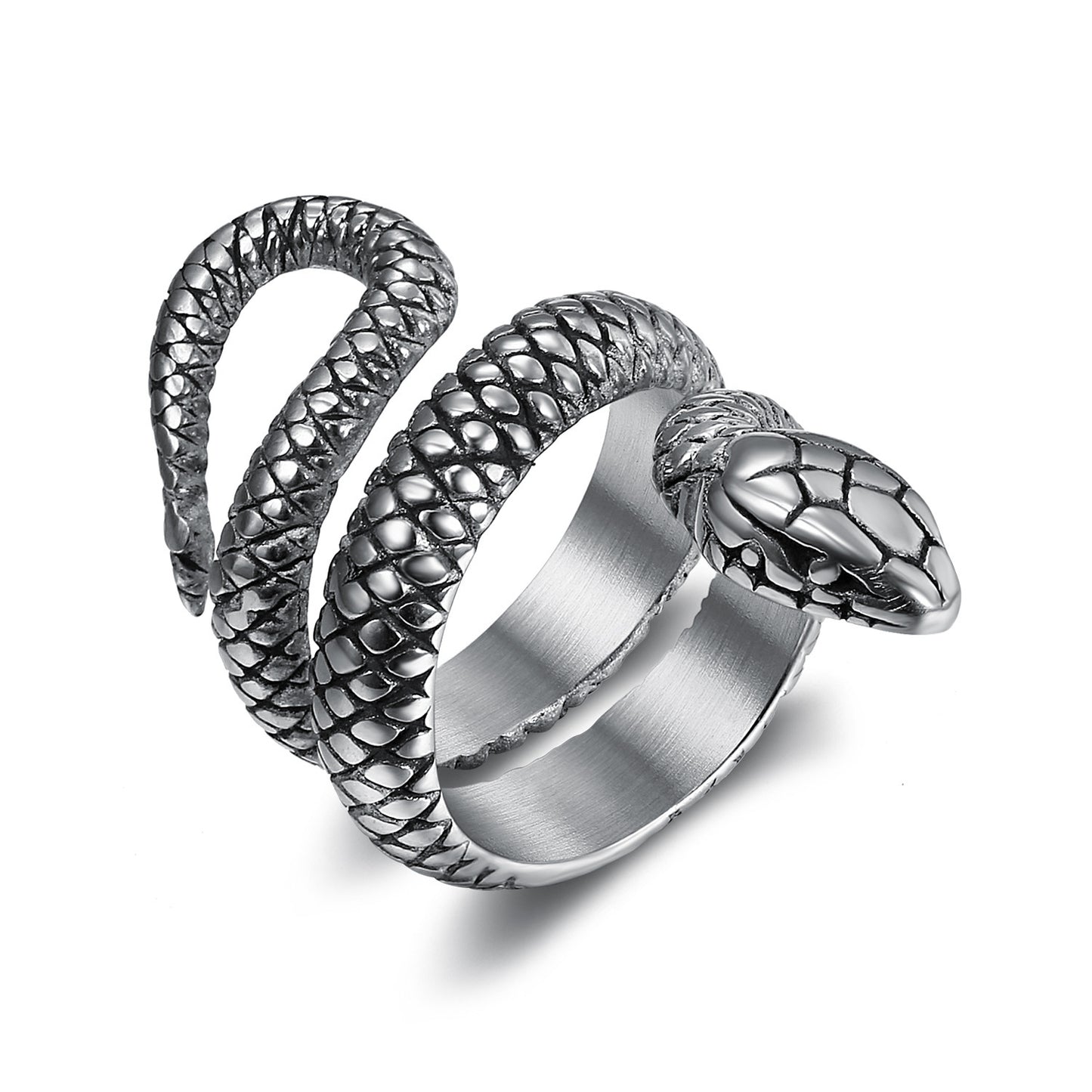 Mens Titanium Steel Snake Ring Zodiac Animal Design Polished Black Gold Tone For Men Individually Packed Size5