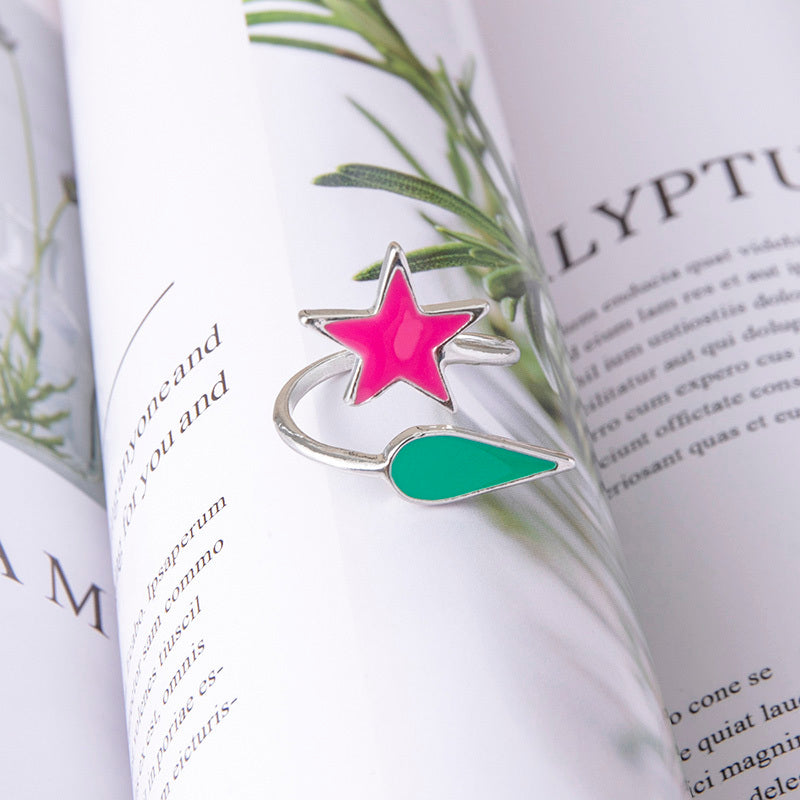 Hisoka Teardrop Star Ring Adjustable Open Zinc Alloy Enamel Cosplay Jewelry For Women Men Anime Fan Gift Cosplay Ring