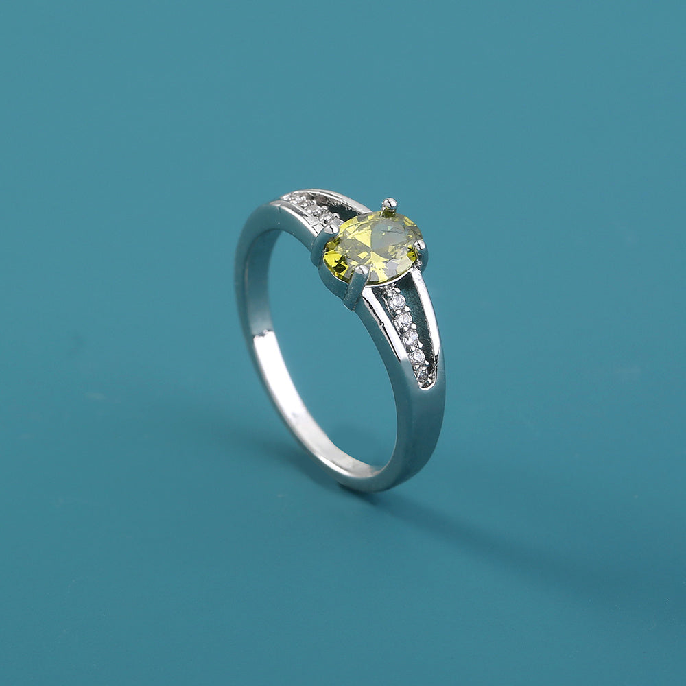 Womens Adjustable Copper Rings Oval Green Gem Micro Inlaid Zircon European Fashion Rings Adjustable Fit Copper