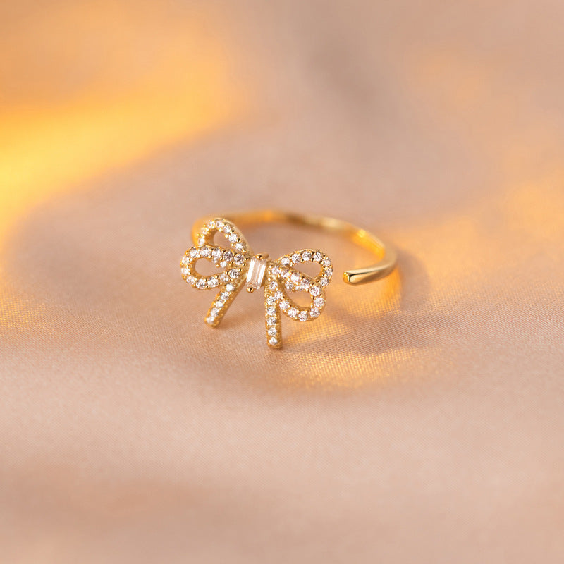 Copper Ring Adjustable Open Ring Diamond Studded Hollow Korean Design Fashion Jewelry Gift White Everyday Gift