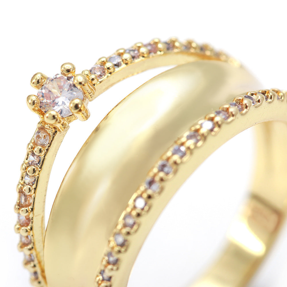 Geometric Zircon Ring For Women Copper Gold Plated European Style Modern Fashion Jewelry Gift Idea For Party Wear