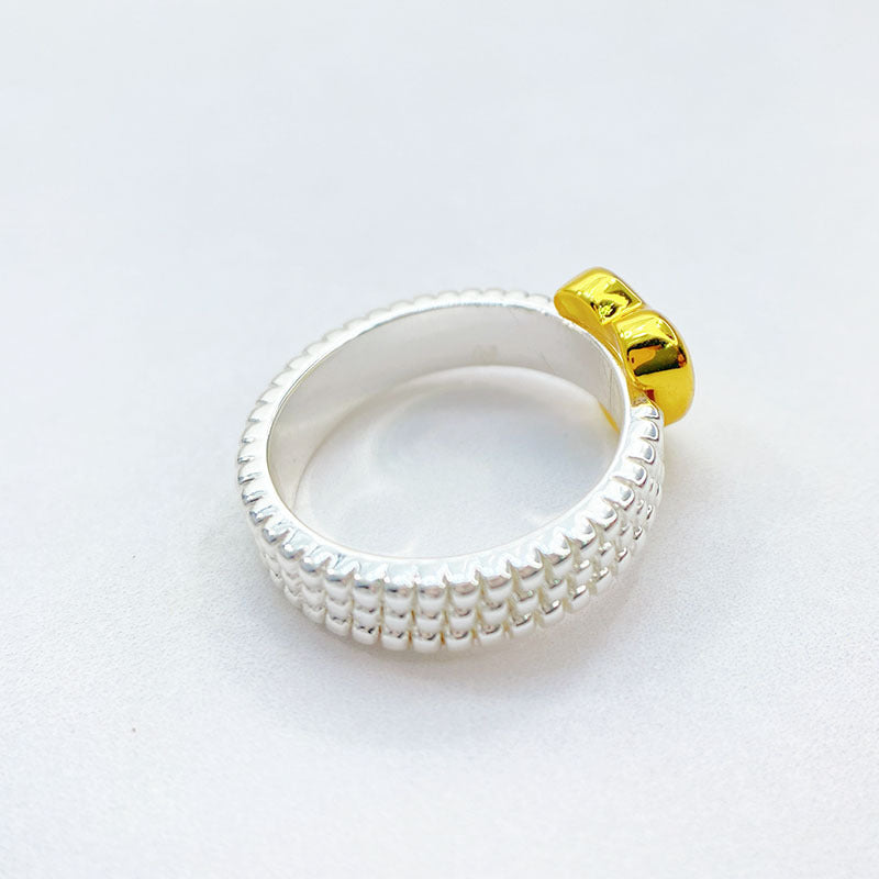 Womens Gold Silver Mix Match Ring Peach Heart Design Korean Japanese Fashion Jewelry Elegant Cute Ring Fashion