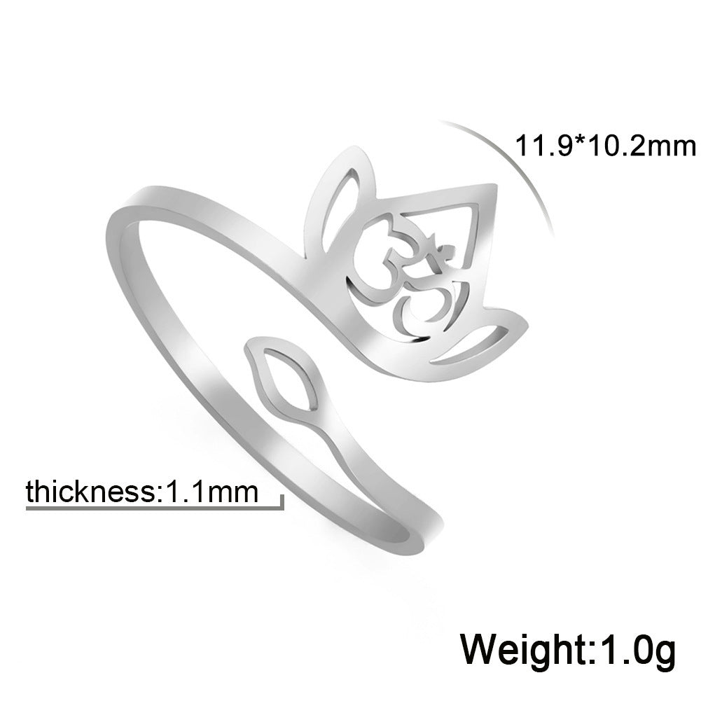 Lotus Flower Ring Adjustable Stainless Steel Vintage Inspired Jewelry For Her Gift Idea Elegant Everyday Style