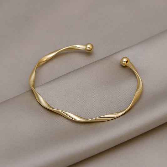 Geometric Twisted Bracelet Goldtone Electroplated Alloy Bangle Korean Fashion Jewelry Elegant Design for Women