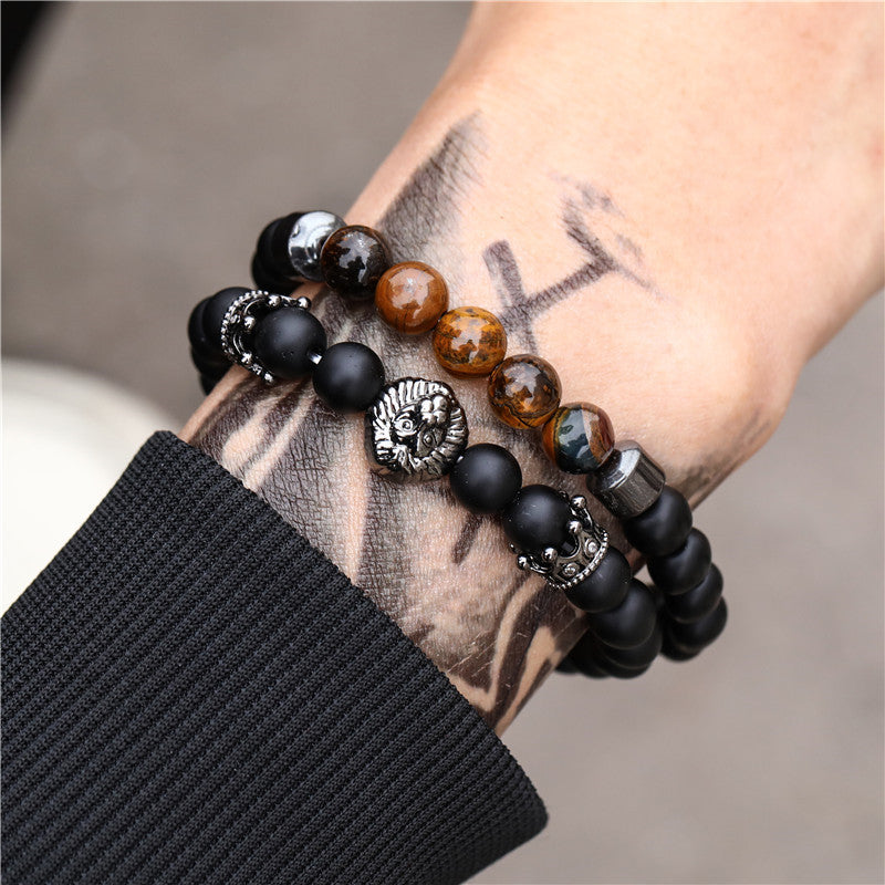 Unisex Retro Black Frosted Crystal Bracelet Set With White Crystal Accents Simple Wrist Accessories Fashion Daily Wear