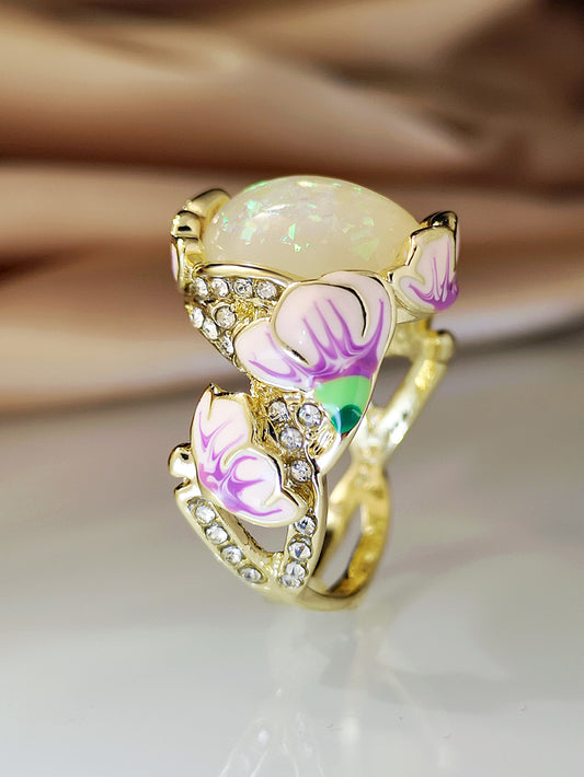 Geometric Ring With Rhinestone Accent Alloy Resin Electroplated Finish For Women Jewelry Fashion Everyday Wear