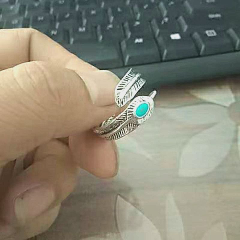 Silver Inlaid Leaf And Feather Ring Zinc Alloy Jewelry European American Design Ring Travel Memorial Gift Ring For Men