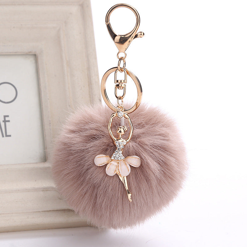 Car Keychain Pendant Simulation Rabbit Hair Accessory Metal Plush Key Ring Bag Charm Fluffy Colorful Gift Style