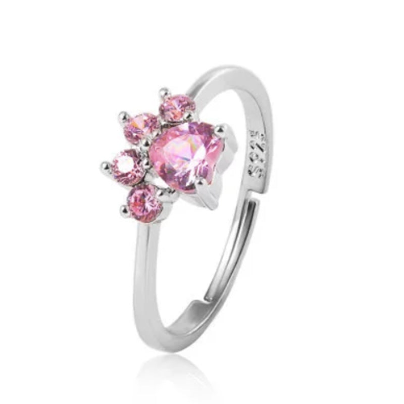 Womens Animal Ring Adjustable Cat Paw RingFootprint CopperRing Zircon Inlay Electroplated Fashion Jewelry Gift