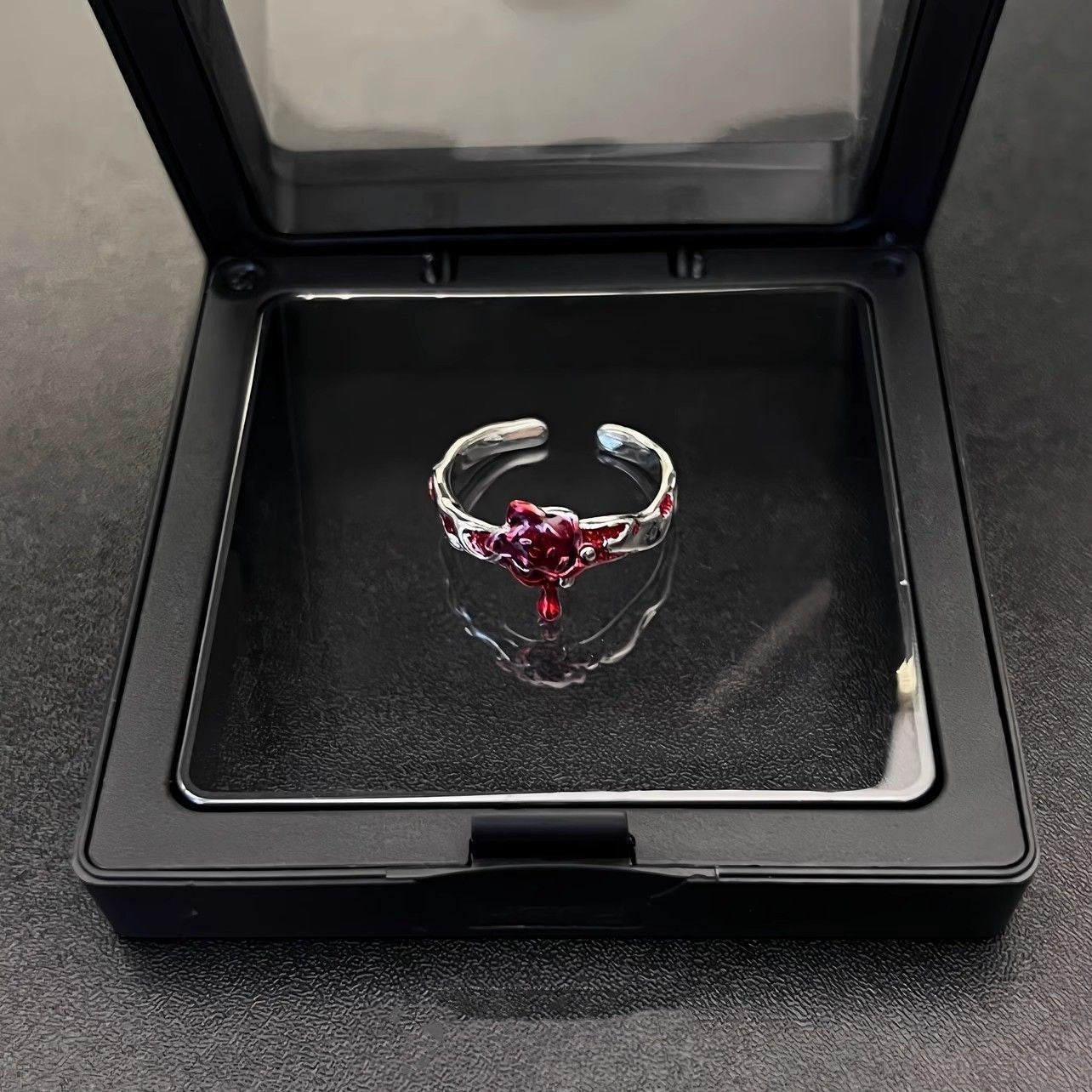 Womens Alloy Tear Ring With Dark Rose Design Jewelry