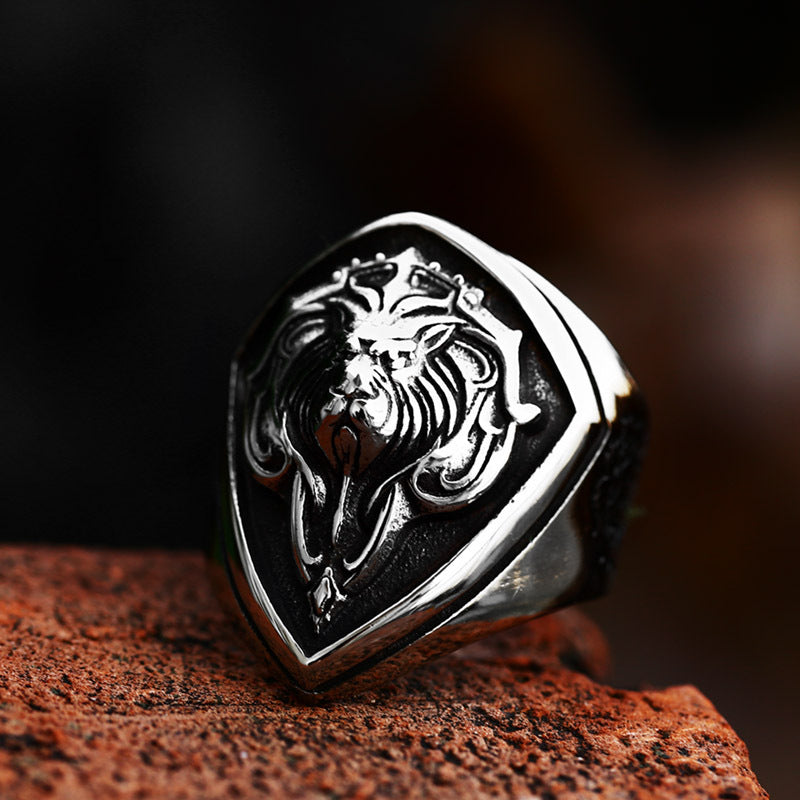 Men's Stainless Steel Ring Lion Head Design Polished Finish Animal Zodiac Biker Ring Hand Jewelry Titanium Steel Ring for Men Statement Ring Lion Ring
