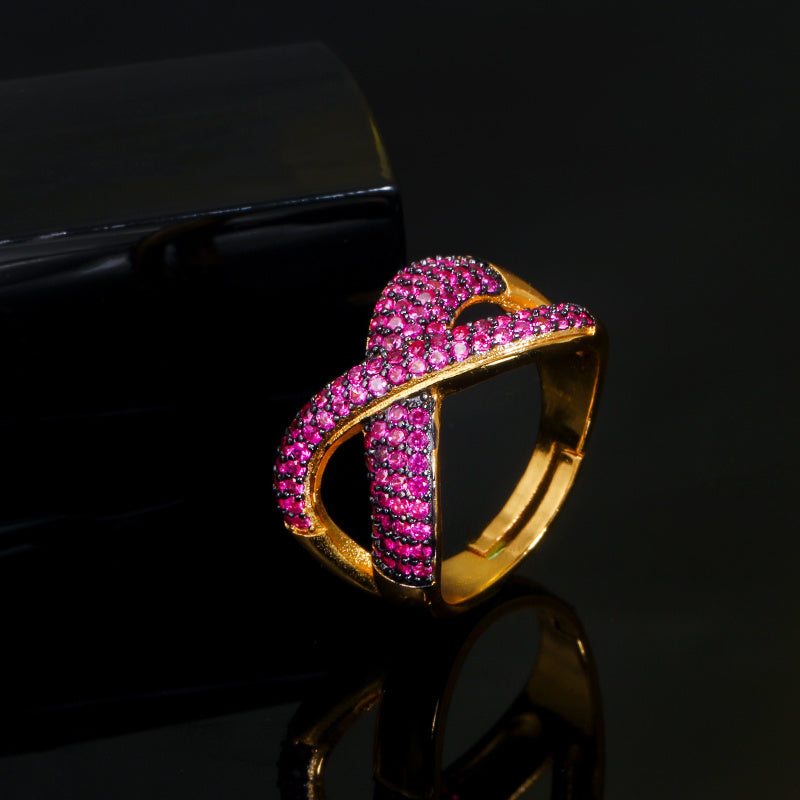 Inlaid Color Zirconium Ring For Women And Girls Copper Geometric Blue Green Red Gold White Ring Gift Live Ring