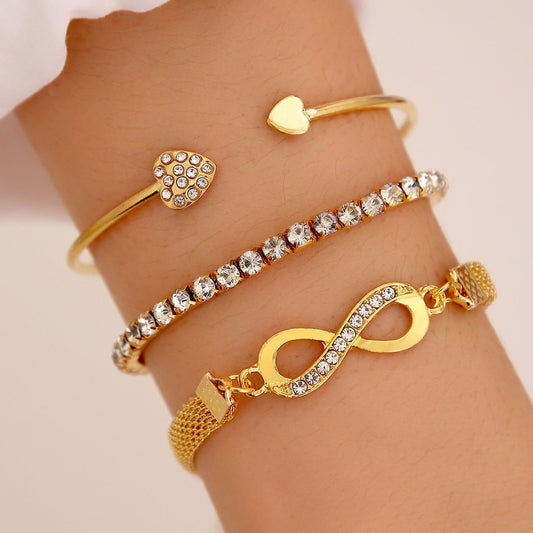 Womens Bracelet Set Three Piece Alloy Jewelry Gift With English Letter Design And Heart Charm Fashion Style Essentials