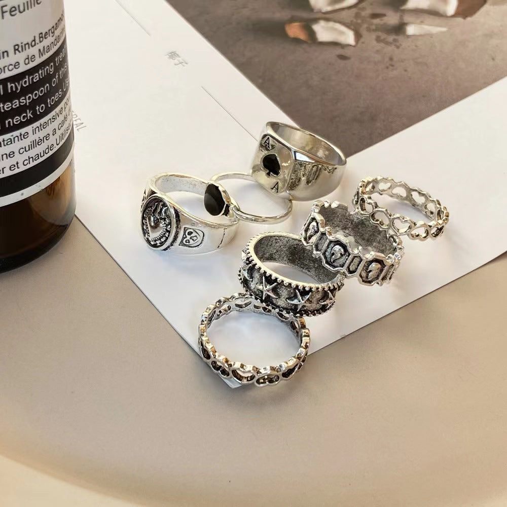 Geometric Alloy Ring Set 7 Pc Unisex Rings Electroplated Fashion Jewelry for Women and Girls Everyday Wear For Daily Use