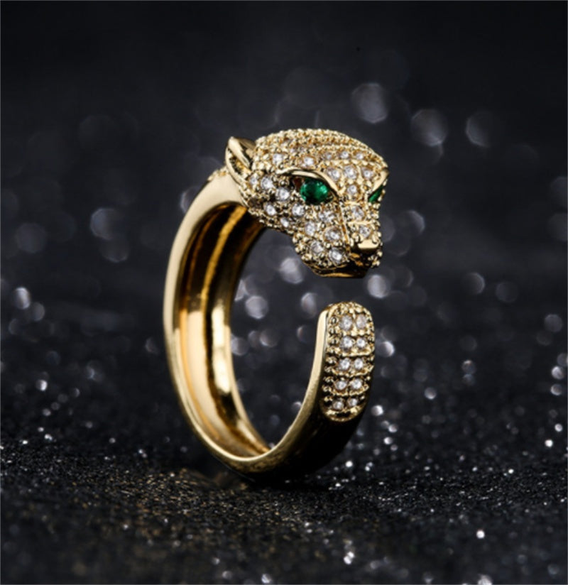 Leopard Zircon Open Ring Gold Plated Copper Brass Adjustable Dainty Fashion Jewelry For Women For Simple Style