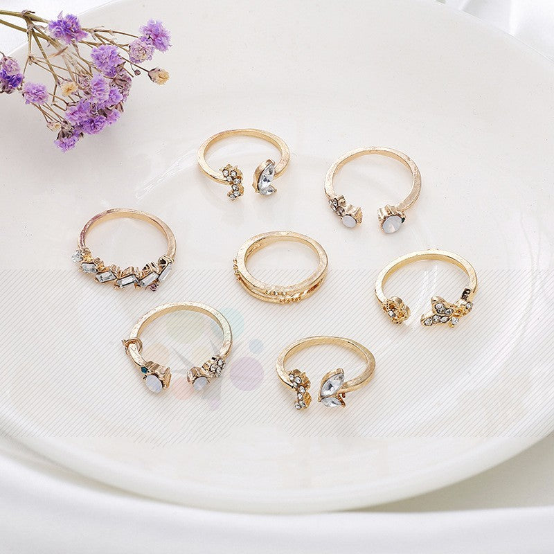 Women Butterfly Ring Set Flower Golden Rings Fashion Jewelry Alloy Electroplated 7 Piece Gift Sets New Design