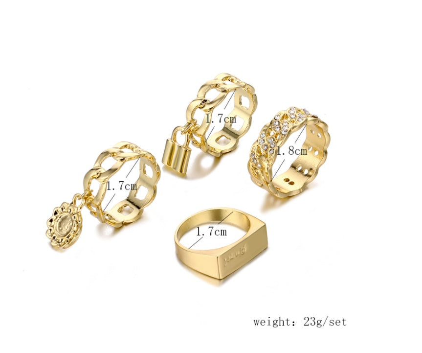 Womens Alloy Heart Ring Set Retro Letter Heart Shaped Rings Electroplated Duo Ring For Women Elegant Gift Idea