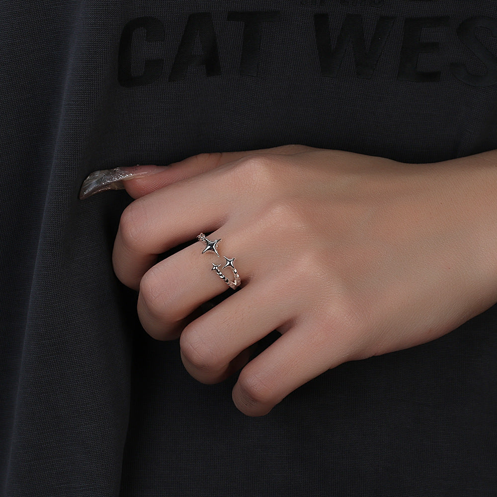 Cool Wind Colorless Small Design Adjustable Index Finger Ring Copper Plated With Gem Inlay Modern Elegant Look