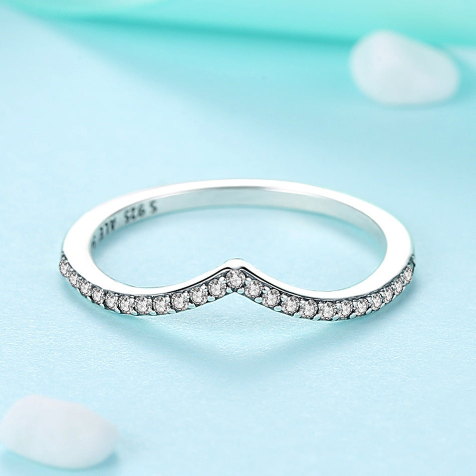 Sterling Silver Ring With Gem Inlay Electroplated Fashion Jewelry For Women Size 6 7 8 Gift For Her Silver Ring