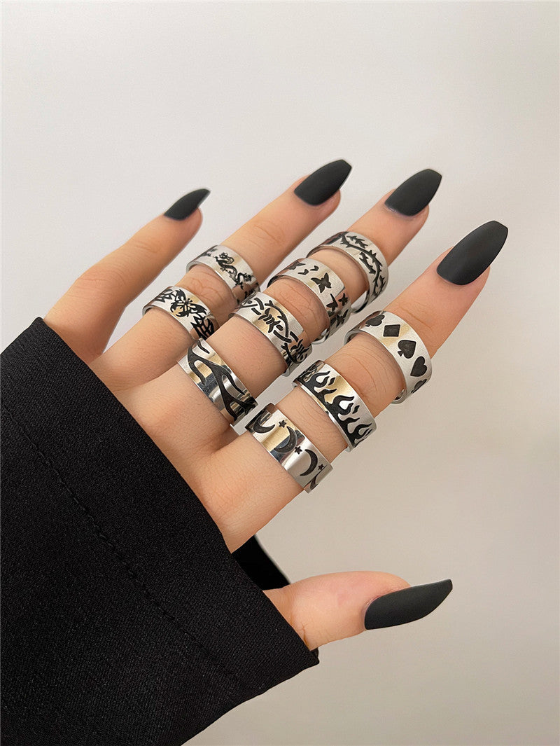 Stainless Steel Ring Punk Rock Style Flame Butterfly Accent Metal Jewelry for Everyday Wear Suitable for Men Women