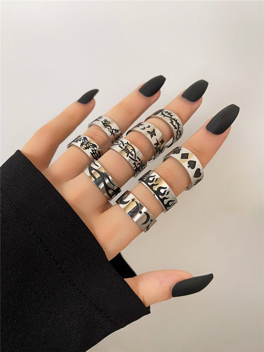 Stainless Steel Ring Punk Rock Style Flame Butterfly Accent Metal Jewelry for Everyday Wear Suitable for Men Women