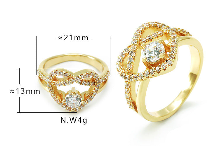 Womens Heart Ring Copper Electroplated Retro Jewelry With White Zircon Love And Promise Ring Gold Plated Shine