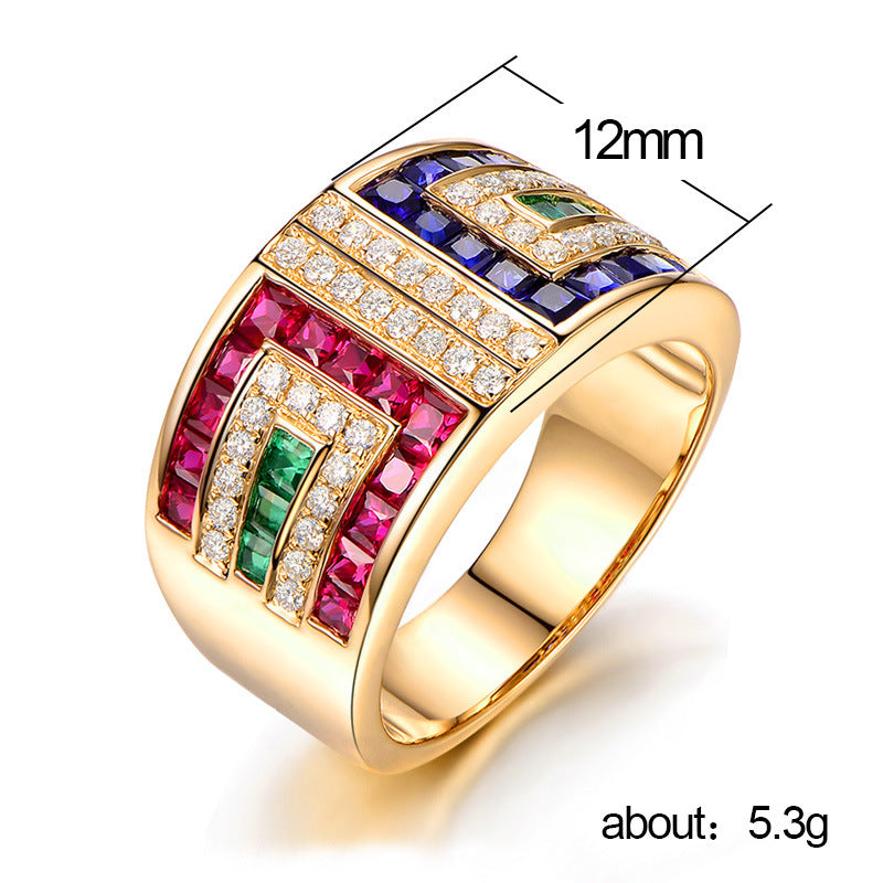Women Color Zircon Ring Geometric Copper Gold Plated Inlaid Gemstones Semi Precious Stones Cocktail Party Ring