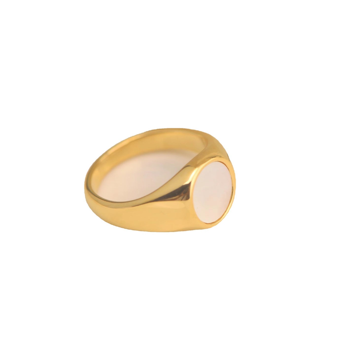 Round White Fritillaria Shell Ring For Women Titanium Steel Band Gold Tone Size 5 6 7 8 9 10 Durable Shine Now