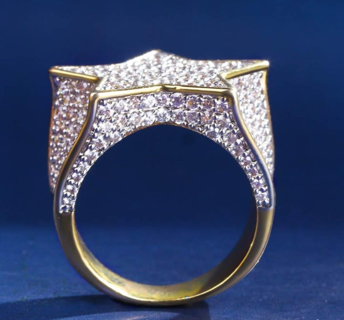 Mens Hip Hop Ring With Full Simulated Diamond Inlaid Five Point Star Alloy Jewelry Bling Accessory Trendy Design