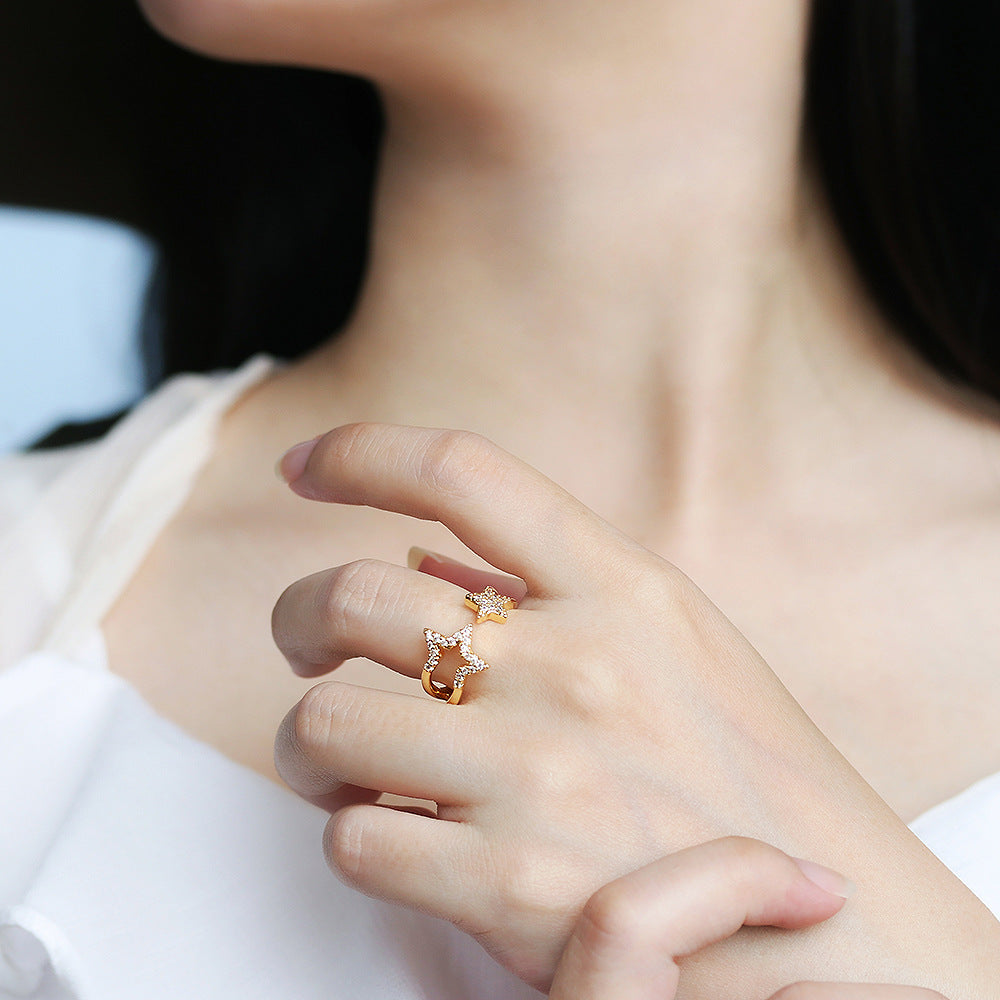 Gold Plated Zircon Star Ring For Women Copper Jewelry With White Zircon Inlay Elegant Everyday Wear For Womens