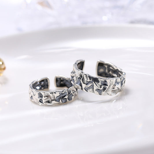 Sterling Silver Couple Ring for Men and Women S925 Matching Rings Retro Jewelry Adjustable Opening Bands Anniversary Gift Promise Rings Set