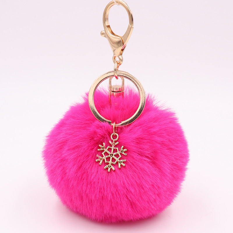 Plush Snowflake Keychain Winter Holiday Decoration Bag Pendant Alloy Keyring Fluffy Snow Ball Charm Gift Ideas
