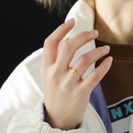 Womens 18k Gold Plated Stainless Steel Double Love Ring Hollow Design Simple Letter Ring Fashion Jewelry Gift For Women