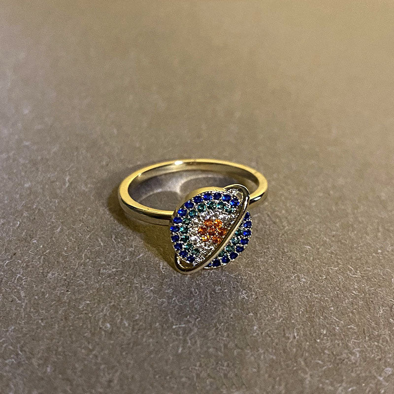 Gold Plated Alloy Satellite Ring With Artificial Gemstones Individually Packed Womens Fashion Accessory Jewelry