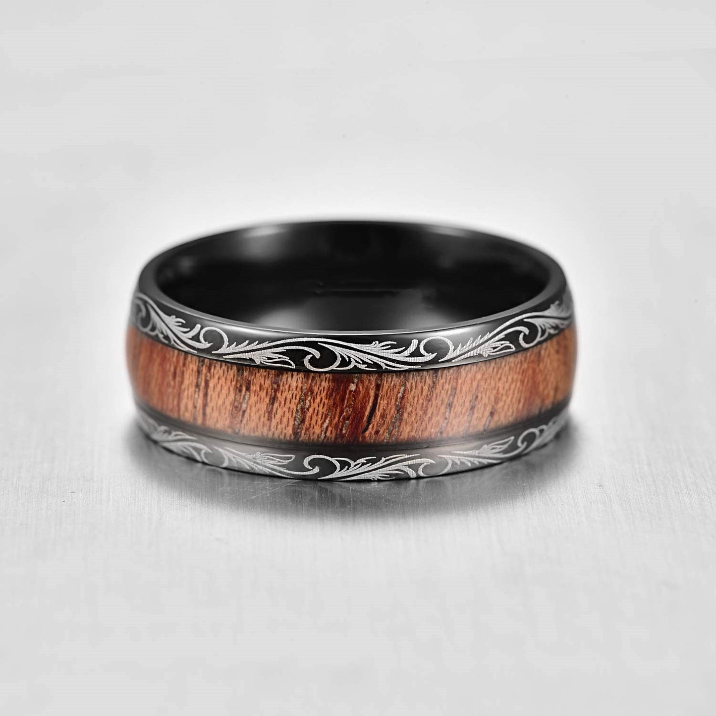 Mens Stainless Steel Ring Black Wood Grain Inlay Band Durable Fashionable For Daily Wear Stylish Ring Everyday