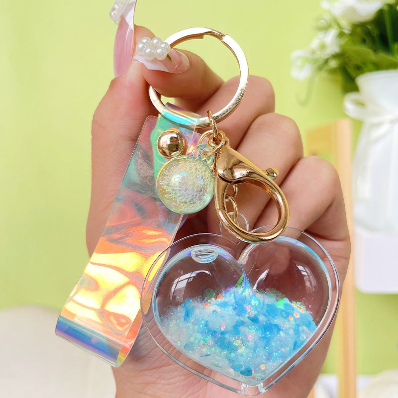 Acrylic Quicksand Heart Keychain Liquid Filled Key Chain Fashion Accessories Colorful Keyring Decoration Gifts