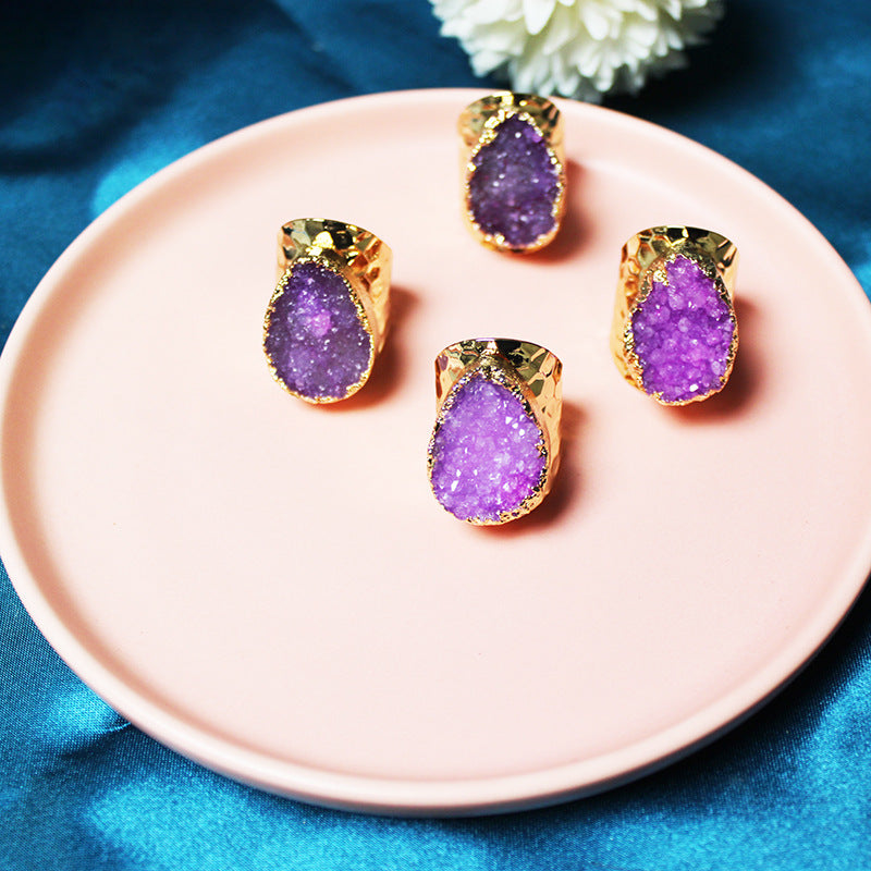 Oval Crystal Cluster Wrap Ring Color Plated Inlay Style For Women Lake Blue Treasure Blue Rose Red Original Color