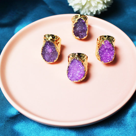 Oval Crystal Cluster Wrap Ring Color Plated Inlay Style For Women Lake Blue Treasure Blue Rose Red Original Color