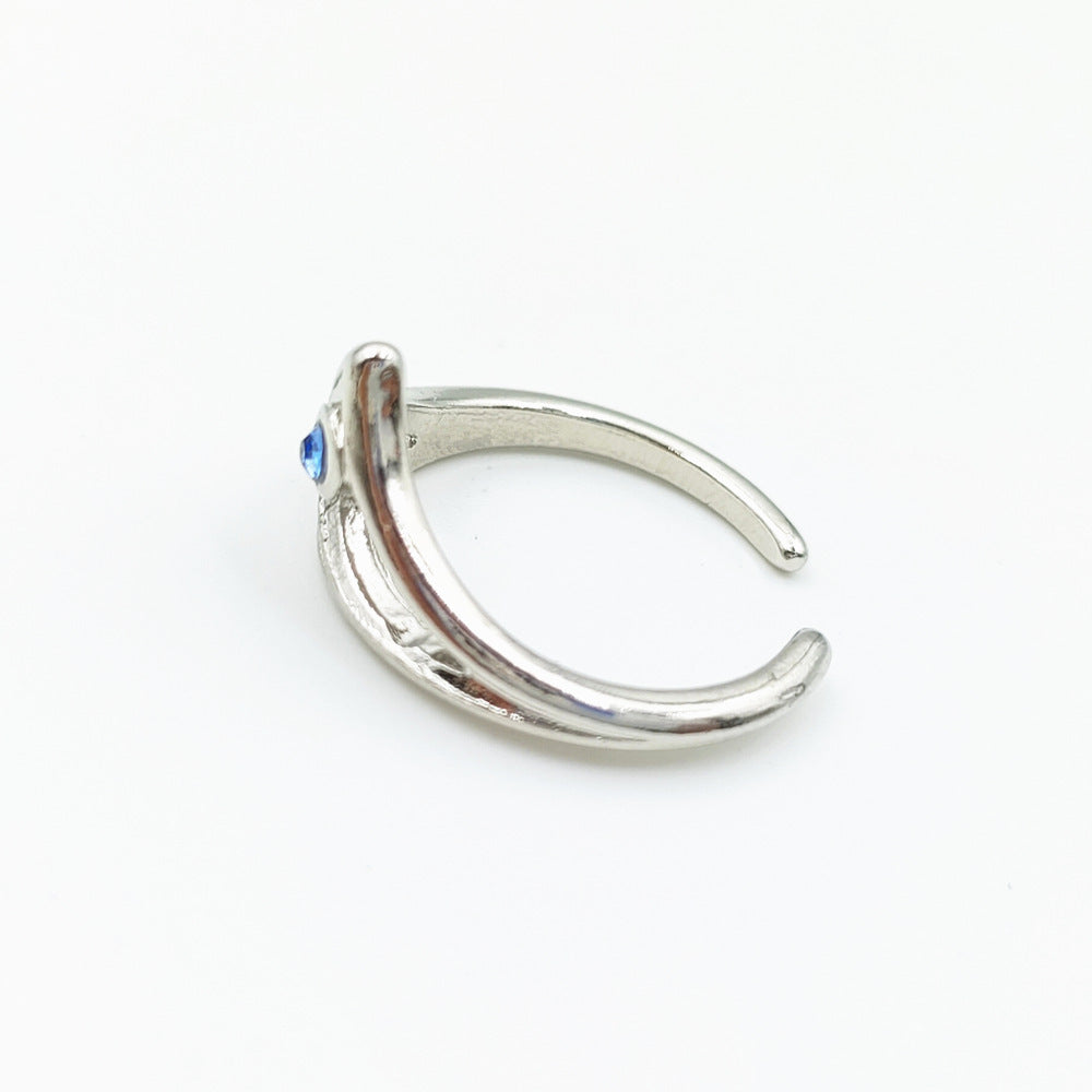 Alloy Gold Inlay Ring For Women Girls Adjustable Opening Blue And Green Inlay Jewelry Fashion Accessory Everyday Style