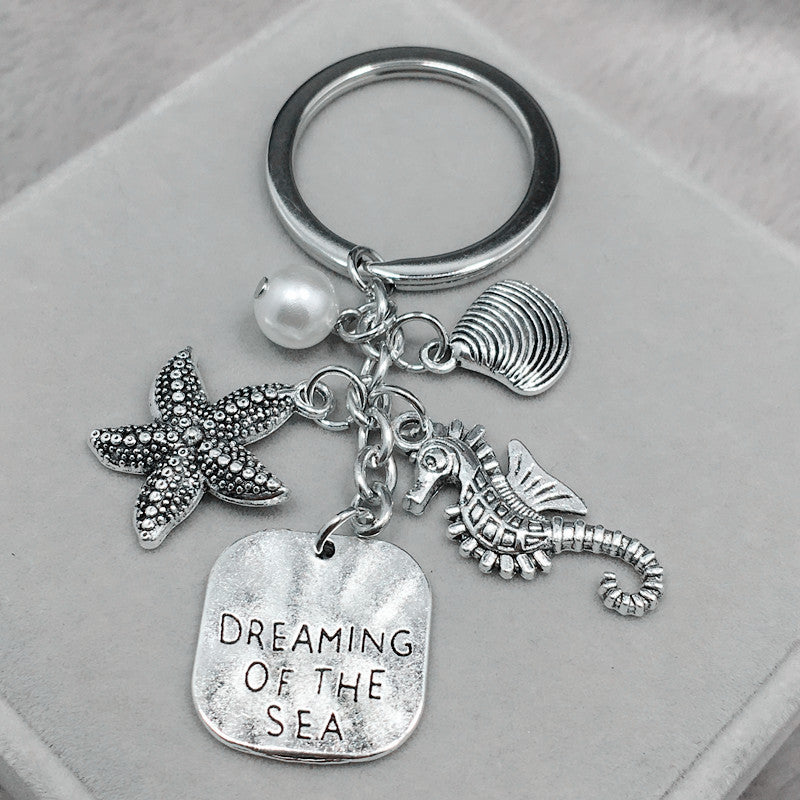 Ocean Dream Keychain Decorative Zinc Alloy Shell And Pearl Rope Detail For Keys Bags Travel Accessory Gift Idea