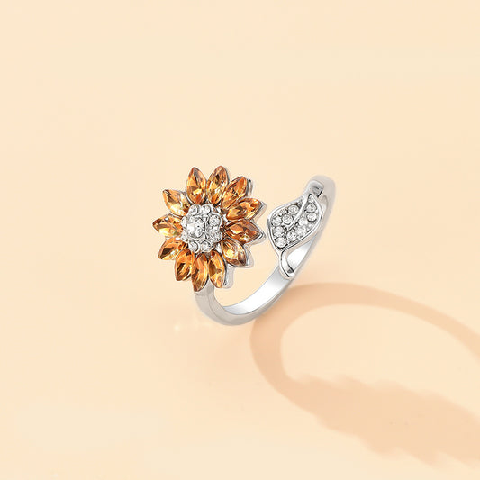 Crystal Geometric Ring For Women Gold Alloy Jewelry Elegant Everyday And Special Occasion Sparkle Everyday Gem