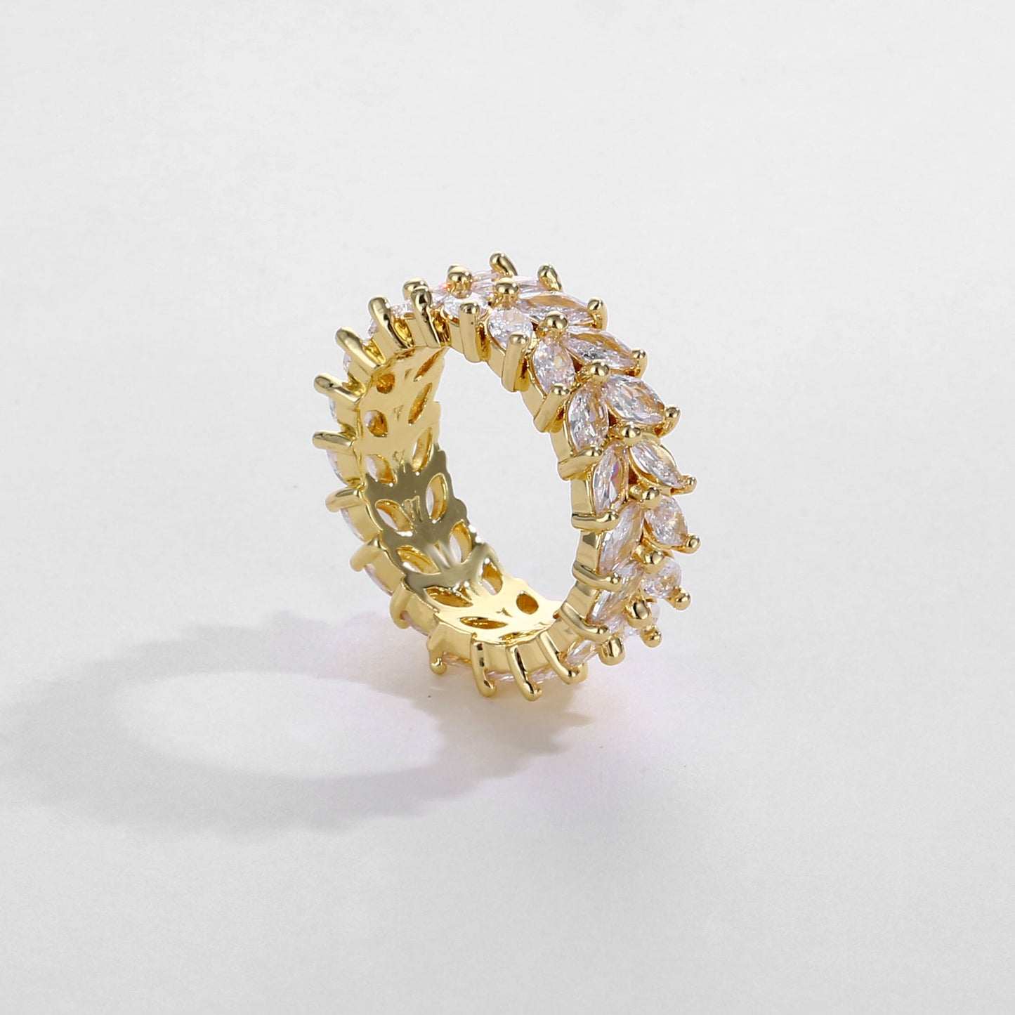 Double Row Rice Grain-shaped Zircon Ring