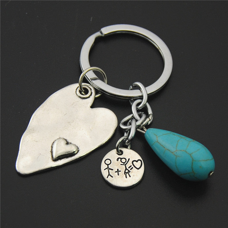 Unisex Skull Keychain Antique Silver Plated Alloy Turquoise Pendant Decoration Gift Skull Key Ring Collectible