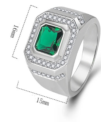 Mens Emerald Green Geometric Ring Copper White Gold Plated Diamond Accent Antique Style Dressy Ring Mens Style