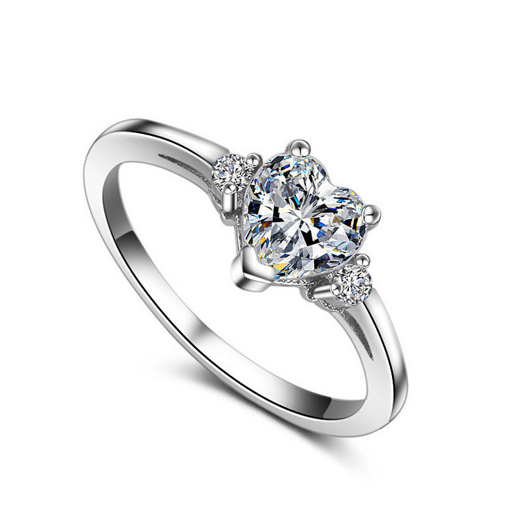 Heart Shaped Vintage Ring Diamond Zircon Silver Plated Copper White Gold Plated Anniversary Gift For You Today