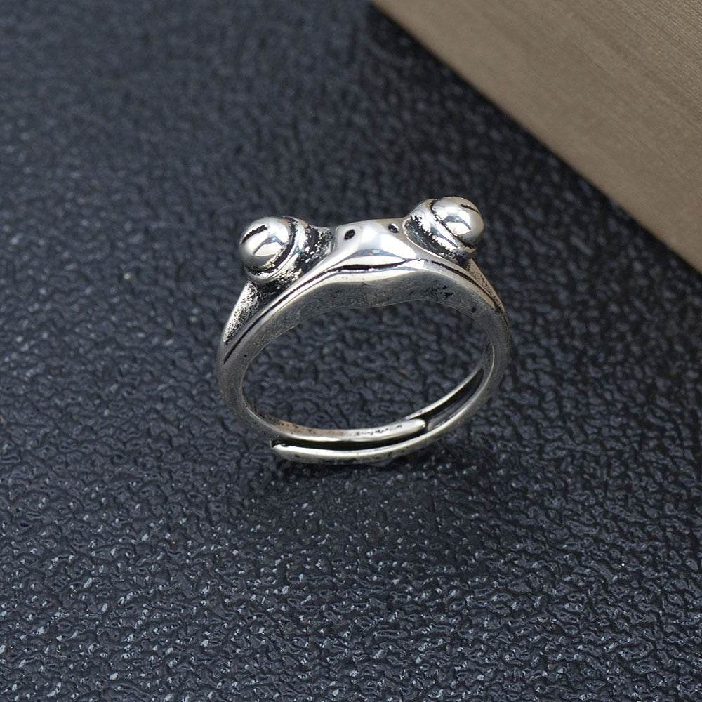 Frog Open Ring For Women Adjustable Copper Band With Antique Finish Delicate Hand Polished Cute Animal Jewelry Piece