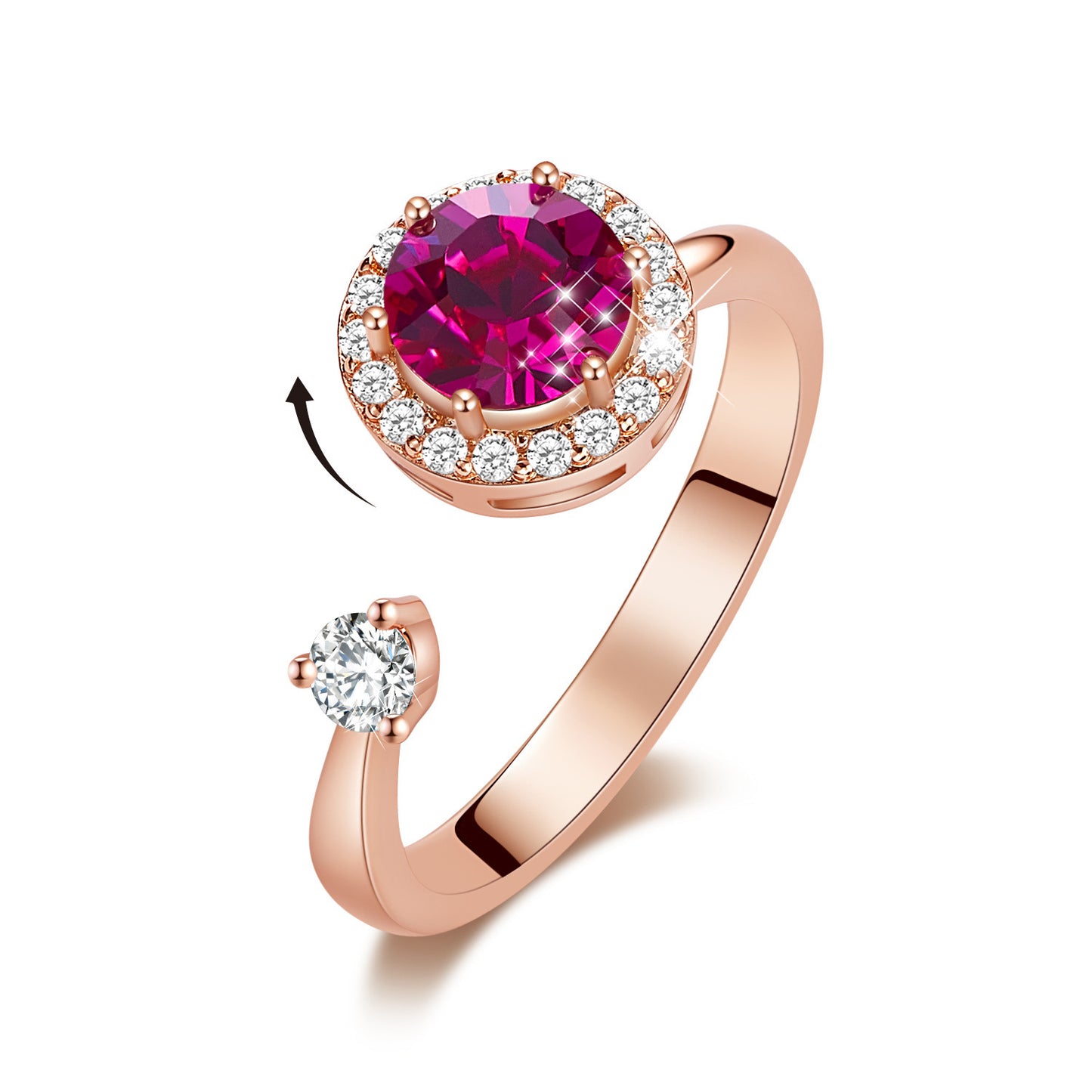 Ladies Rotating Crystal Inlay Ring With Copper Band Adjustable European American Style Jewelry Elegant Shimmer