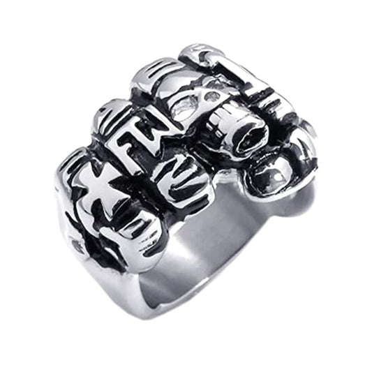 Mens Titanium Steel Ring Vintage Fist Cross Palm Design Motorcycle Biker Ring Steel Color Retro Ring for Men Fashion Jewelry Gift Band No 8 to 14